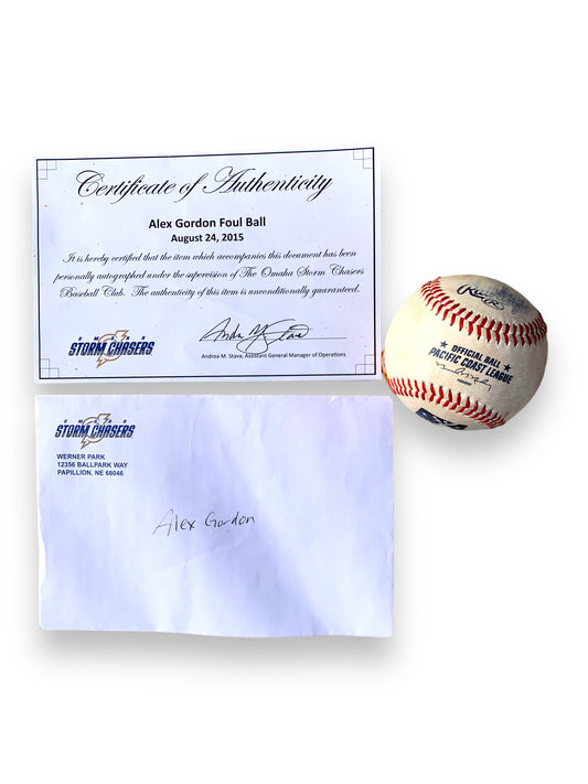 Alex Gordon Game Used Foul Ball Storm Chasers Certified