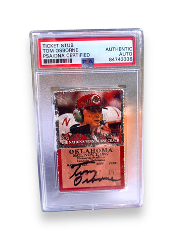 Tom Osborne  Signed PSA Certified 1997 Actual Ticket Stub Nebraska Championship Season Tom Osborne  Signed PSA Certified 1997 Actual Ticket Stub Nebraska Championship Season