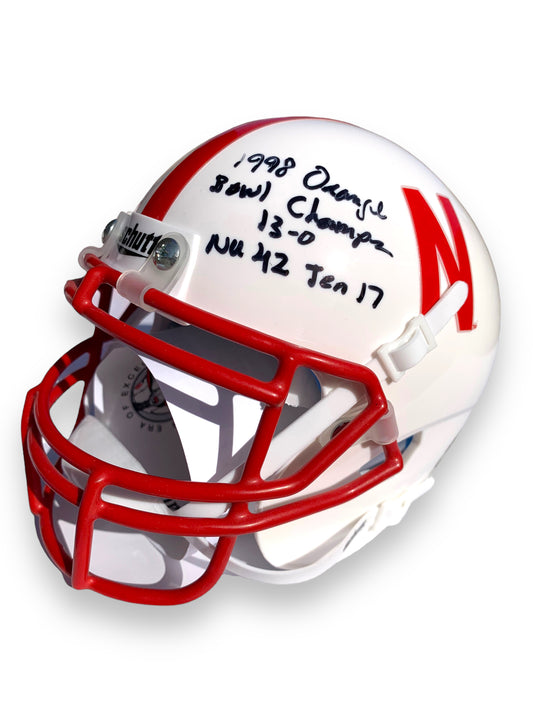 Tom Osborne PSA Certified Nebraska Football Schutt Mini Helmet 1998 Orange Bowl Champion