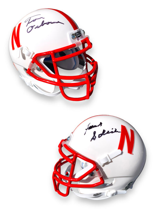Tom Osborne & Frank Solich  PSA Certified Nebraska Football Schutt Mini Helmet