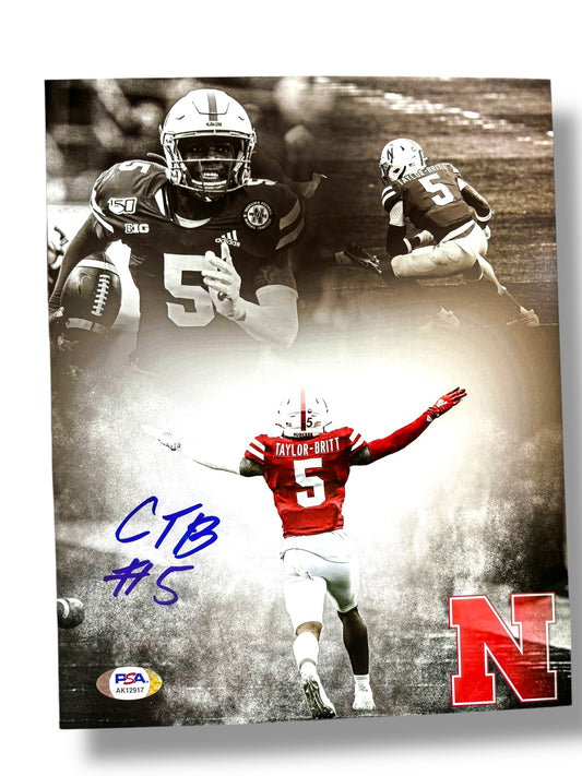 Cam Taylor Britt #5  Nebraska Cornhusker Football Signed 8x10 Certified