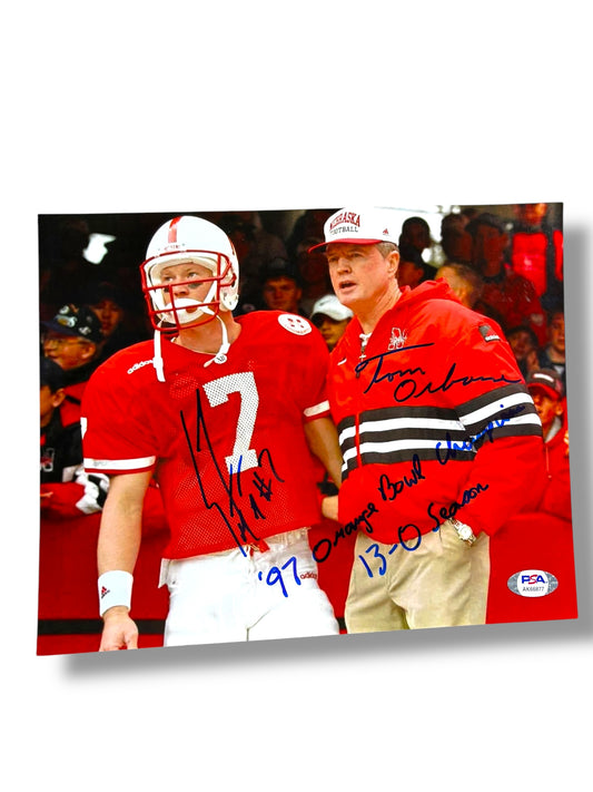 Tom Osborne & Scott Frost Signed Nebraska Cornhusker Football 8x10 Certified