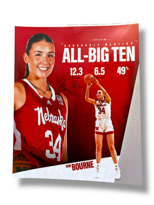 Isabelle Bourne #34 Nebraska Cornhusker Basketball 1000 Point Club Signed 8x10
