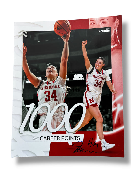 Isabelle Bourne #34 Nebraska Cornhusker 1000 Point Club Signed 8x10