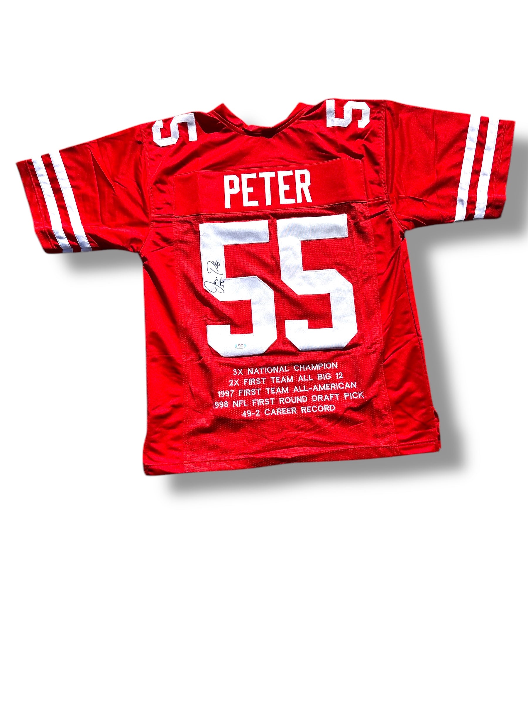 Jason Peter #55 Nebraska Cornhuskers Football Stat Jersey PSA