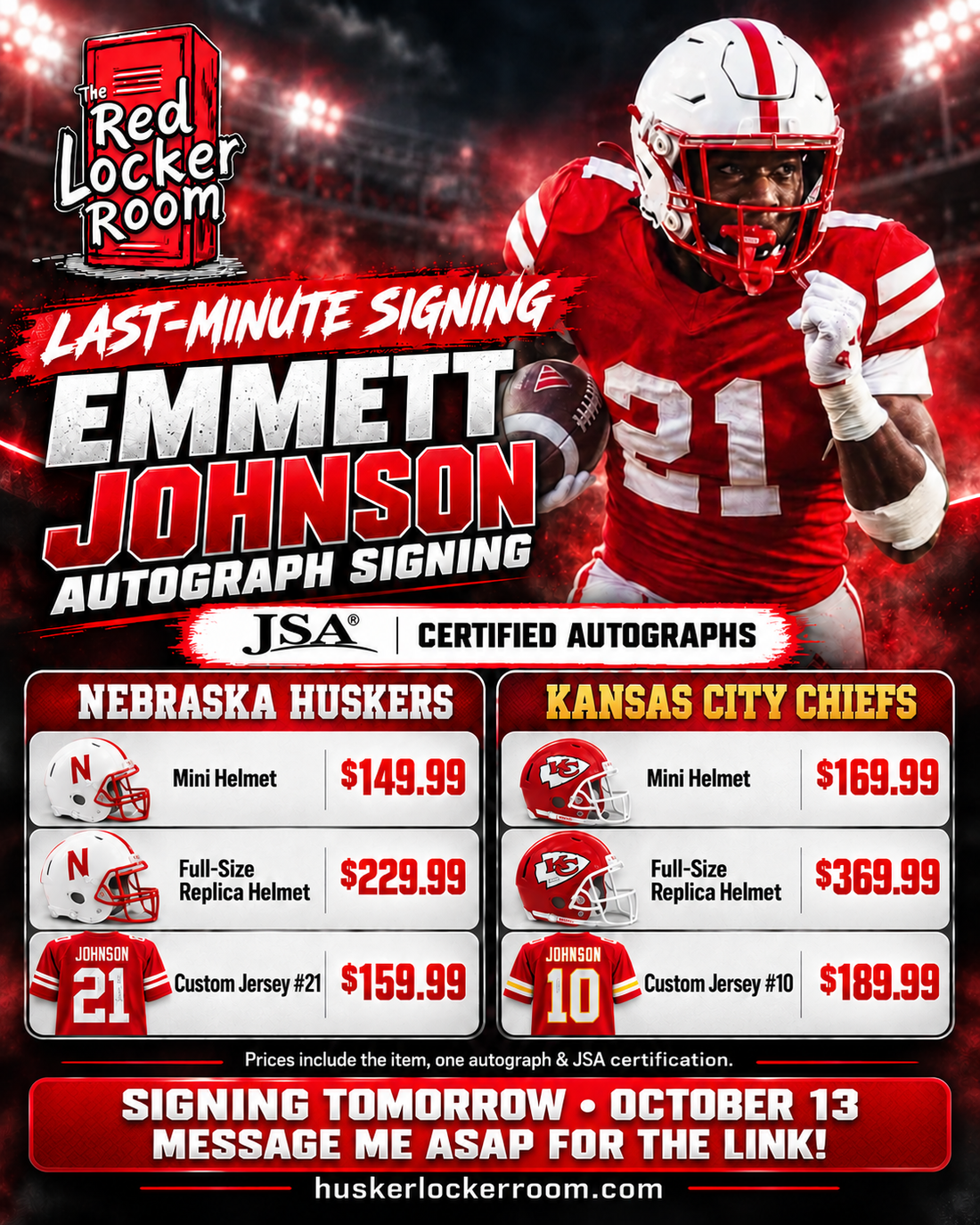 Emmett Johnson is signing TOMORROW, October 13!
