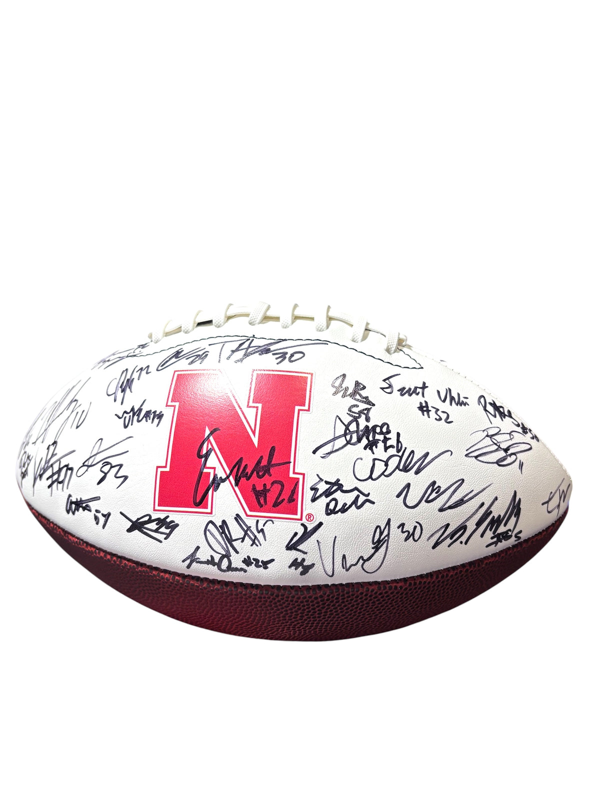 2025 Nebraska Football Team Signed Football In Stock Emmett Johnson TJ Lateef