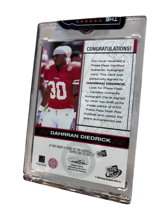 Dahrran Diedrick #30 Nebraska Cornhuskers signed Husker Card Press Pass
