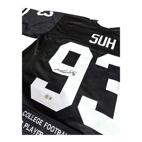 Ndamukong Suh #93 Nebraska Cornhuskers Football Custom Jersey Beckett Certified Blackout Husker Stat Jersey