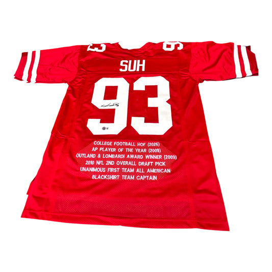 Ndamukong Suh #93 Nebraska Cornhuskers Football Custom Jersey Beckett Certified Husker Stat Jersey