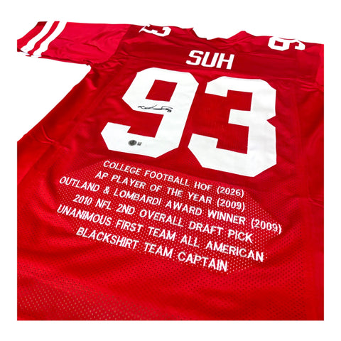 Ndamukong Suh #93 Nebraska Cornhuskers Football Custom Jersey Beckett Certified Husker Stat Jersey