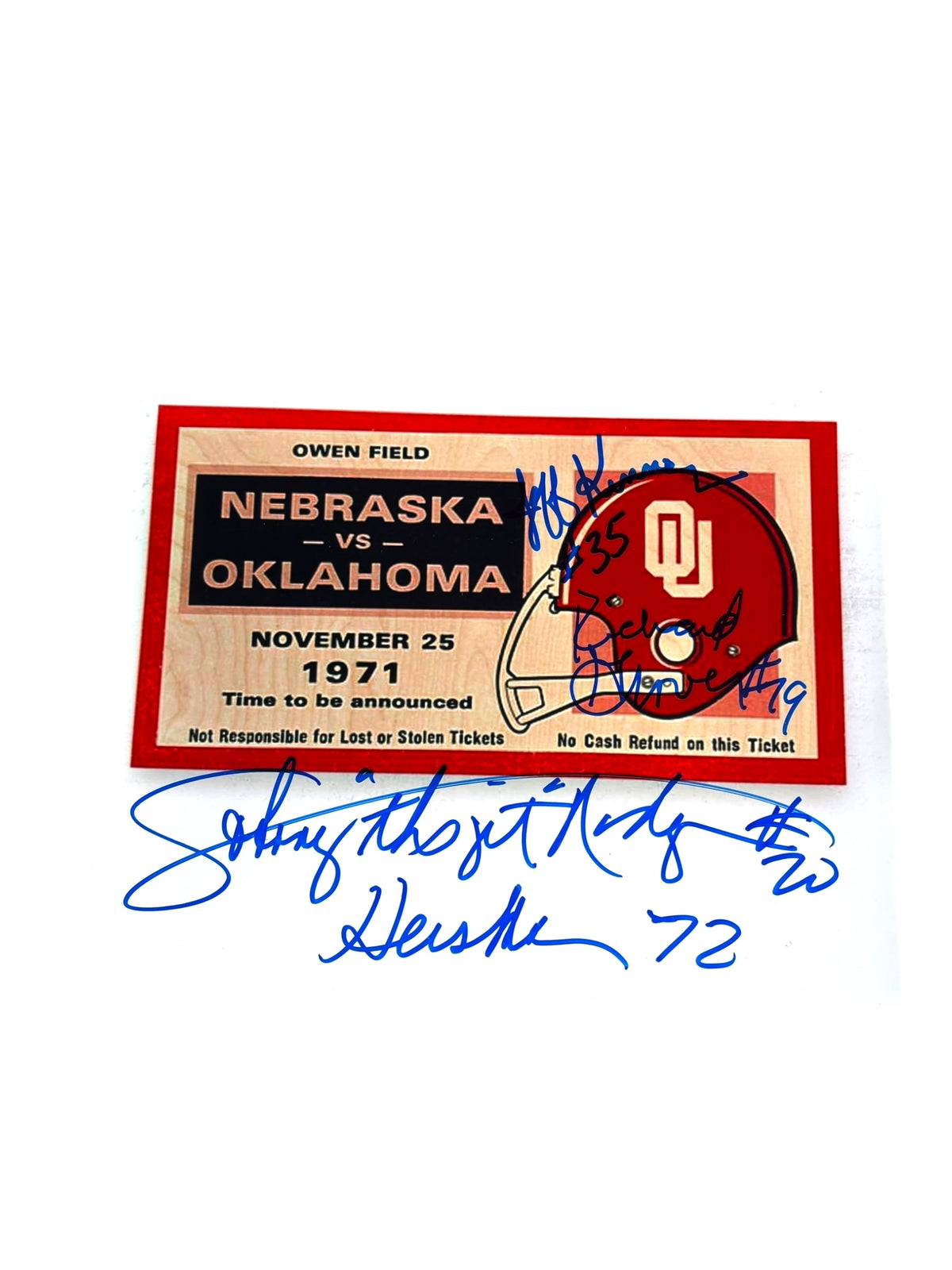 Game of the Century Nebraska Cornhuskers Football Signed 8x10 Johnny Rodgers, Richard Glover, & Jeff Kinney