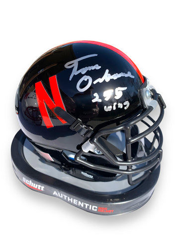 Tom Osborne PSA Certified Nebraska Football Black Mini Helmet