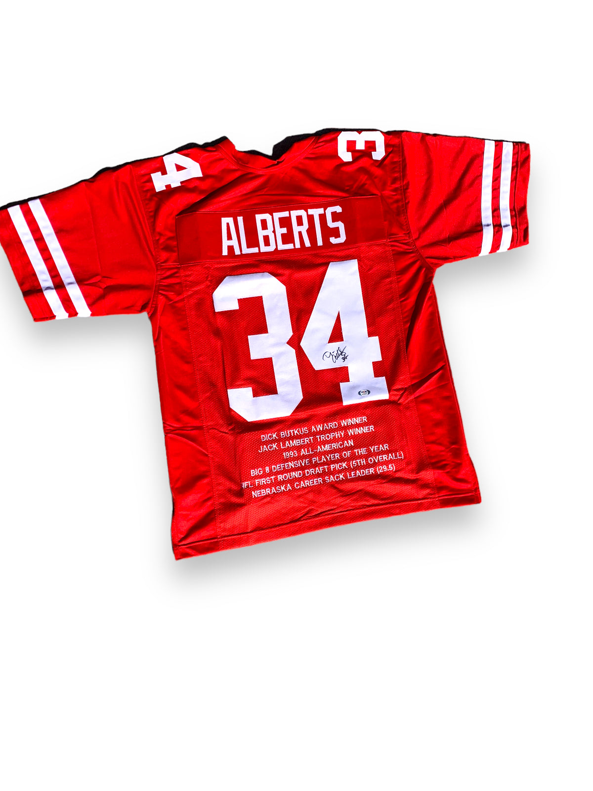 Trev Alberts #34 NEBRASKA CORNHUSKERS Custom Football Stat Jersey PSA Certified