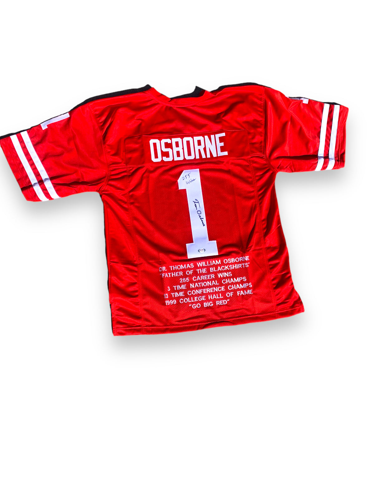 Tom Osborne  PSA Certified Custom Stat Jersey 255 Wins