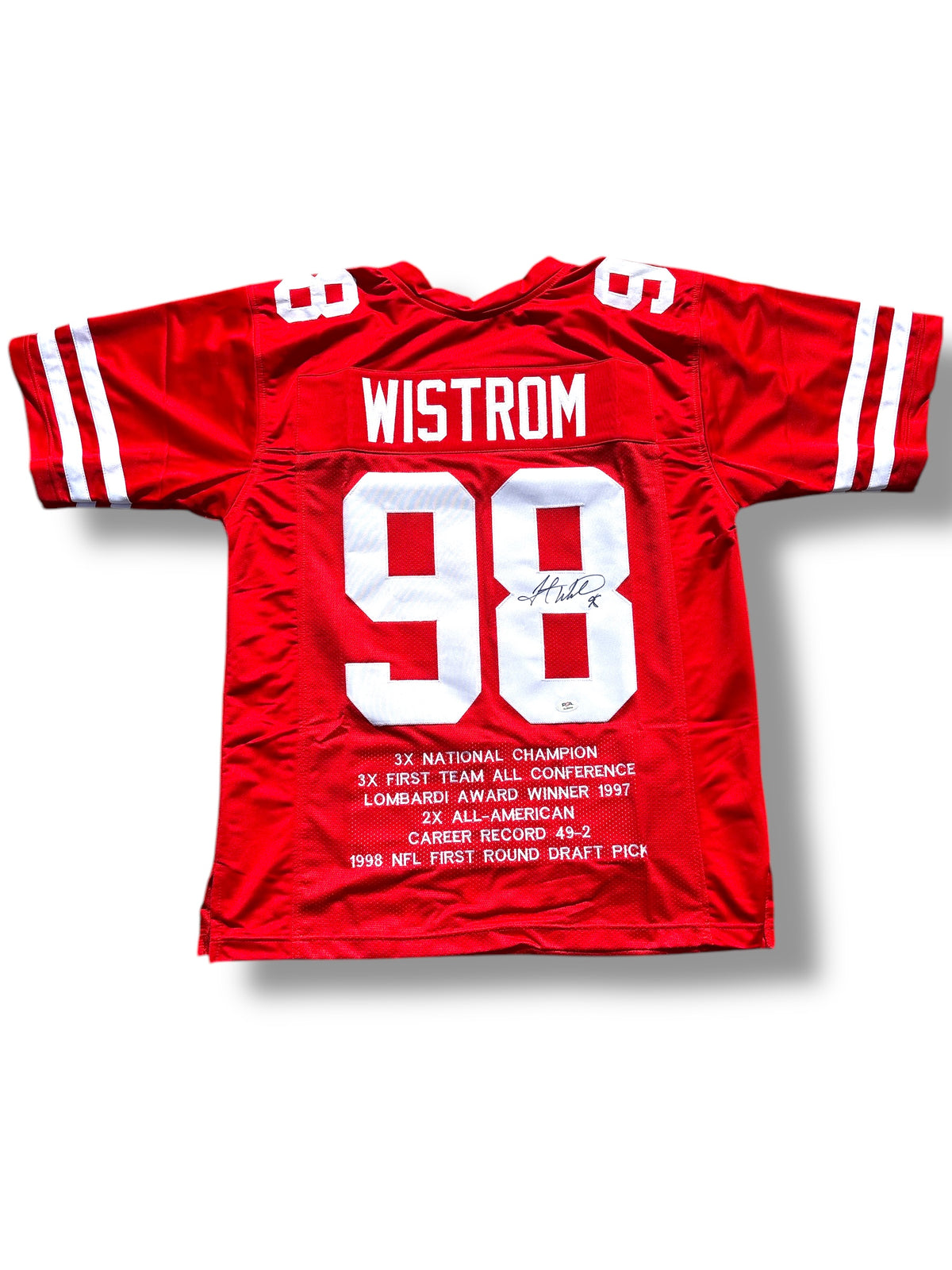 Grant Wistrom #98 Nebraska Cornhuskers PSA Certified Stat Custom Jersey