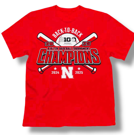 Nebraska Cornhusker Baseball 2025 Big 10 Tournament Champions T Shirt Back to Back