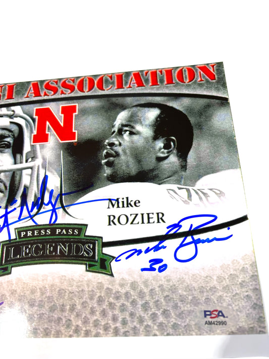 Mike Rozier & Johnny Rodgers Signed Nebraska Cornhusker Football Press Pass Card 8x10 PSA Certified