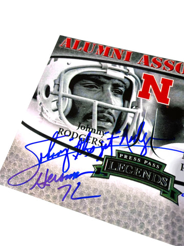 Mike Rozier & Johnny Rodgers Signed Nebraska Cornhusker Football Press Pass Card 8x10 PSA Certified