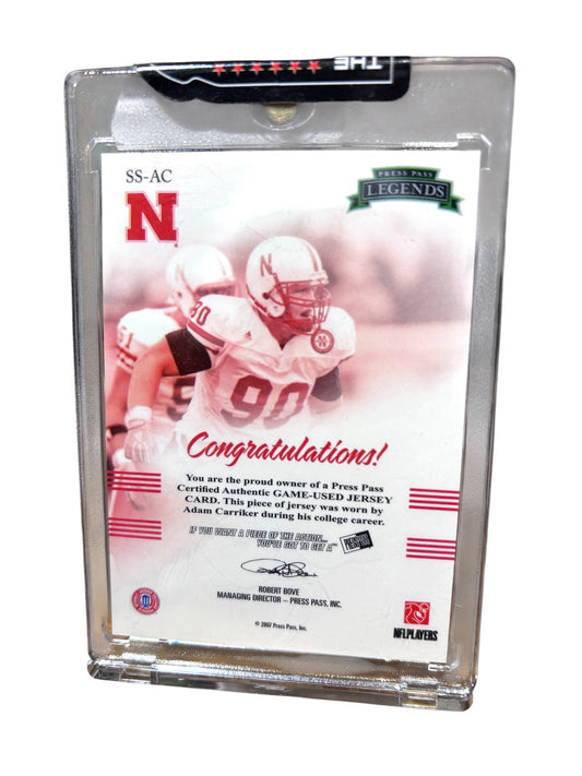 Adam Carriker #90 Nebraska Cornhusker Football Signed Game Used Piece Certified