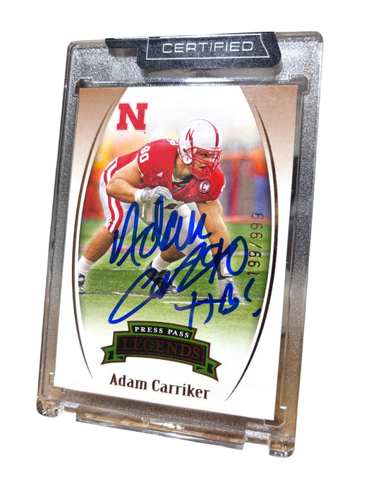 Adam Carriker #90 Nebraska Cornhusker Football Signed Pree Pass Husker Card Certified