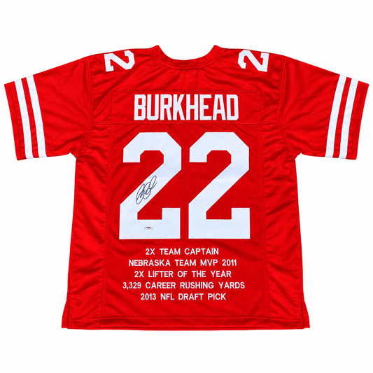 Rex Burkhead #22 Nebraska Corhuskers Signed Autographed Husker Football Stat Jersey — straightened product photo