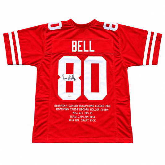 Kenny Bell #80 Nebraska Cornhuskers Football Signed Custom Stat Jersey PSA Certified — full jersey on white