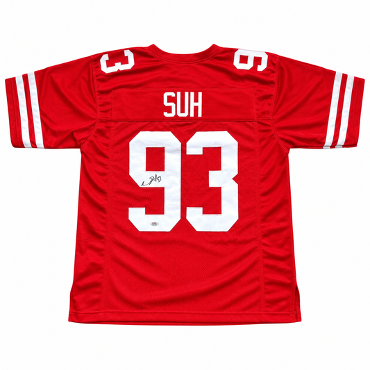 Ndamukong Suh #93 Nebraska Cornhuskers Football Custom Jersey Beckett Certified — full jersey on white