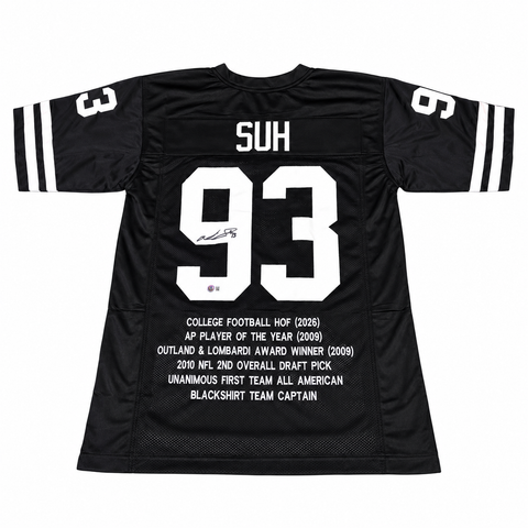 Ndamukong Suh #93 Nebraska Cornhuskers Football Custom Jersey Beckett Certified Blackout Husker Stat Jersey
