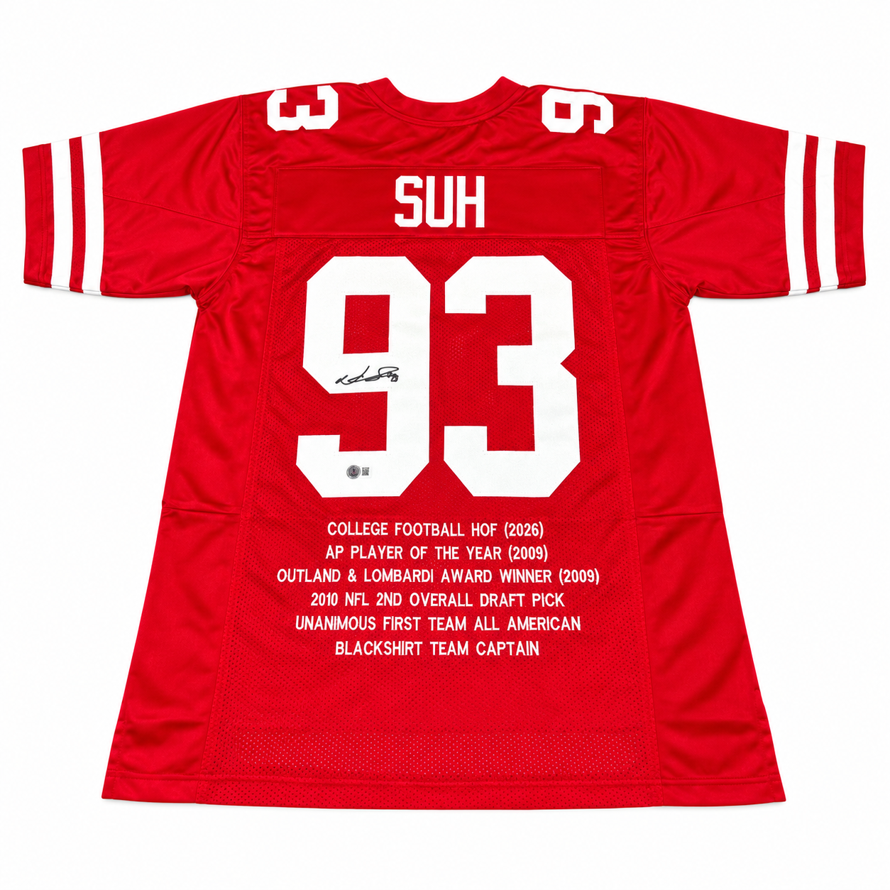Ndamukong Suh #93 Nebraska Cornhuskers Football Custom Jersey Beckett Certified Husker Stat Jersey