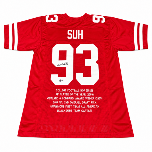 Ndamukong Suh #93 Nebraska Cornhuskers Football Custom Jersey Beckett Certified Husker Stat Jersey