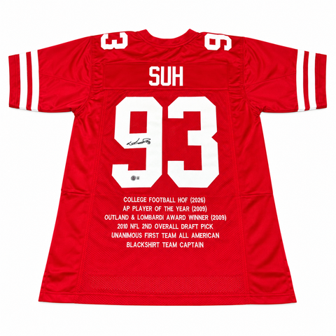 Ndamukong Suh #93 Nebraska Cornhuskers Football Custom Jersey Beckett Certified Husker Stat Jersey